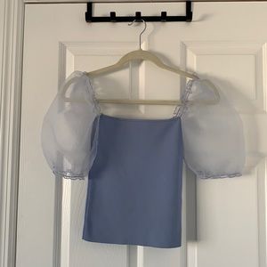 Zara Sky Blue Puff Sleeve Top